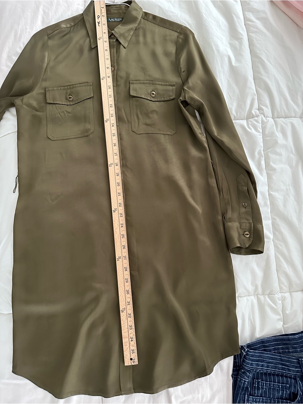 Lauren Ralph Lauren Olive Green Long Sleeve Shirt Sophisticated Dress Size 8 - Picture 4 of 6